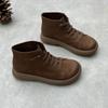 Literary and Handmade Leather Women's Short Boots Autumn and Winter New Round Head Flat Bottom Elastic Foot Cover First Layer Cowhide Women's Boots