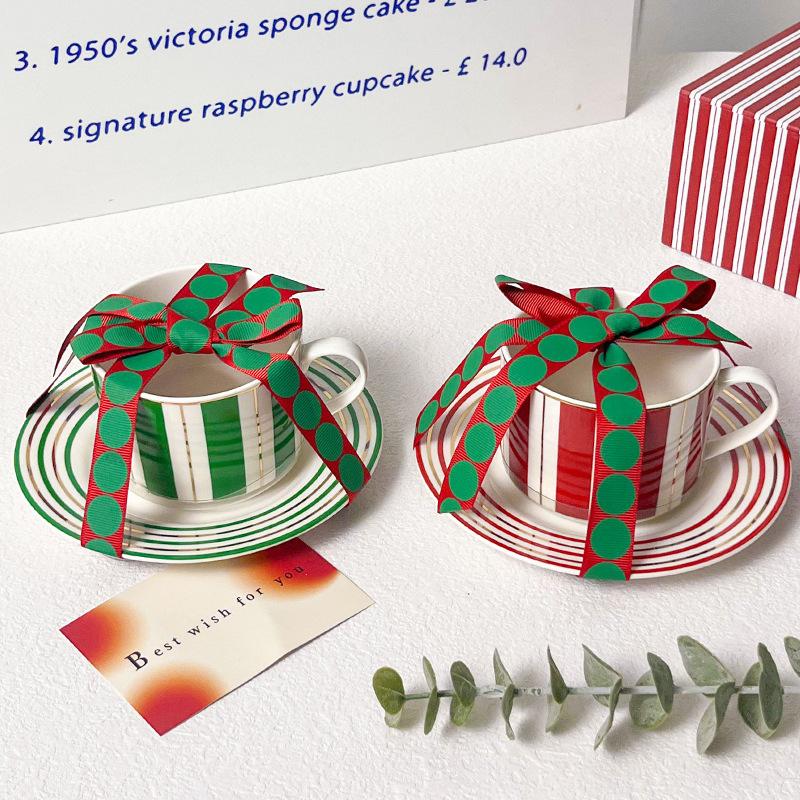 High Value Striped Coffee Cup Saucer Set Cup High End Ceramic Mug Exquisite Coffee Cup
