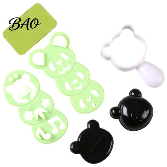 Kit Strumento Pressa per Onigiri, Stampini per Palline di Riso, Formine a Forma di Orso/Gatto/Cane/Panda Cartone Animato, Stampo in Plastica per Alimenti per Bambini, Stampo per Sushi Bento Lunch Box Picnic