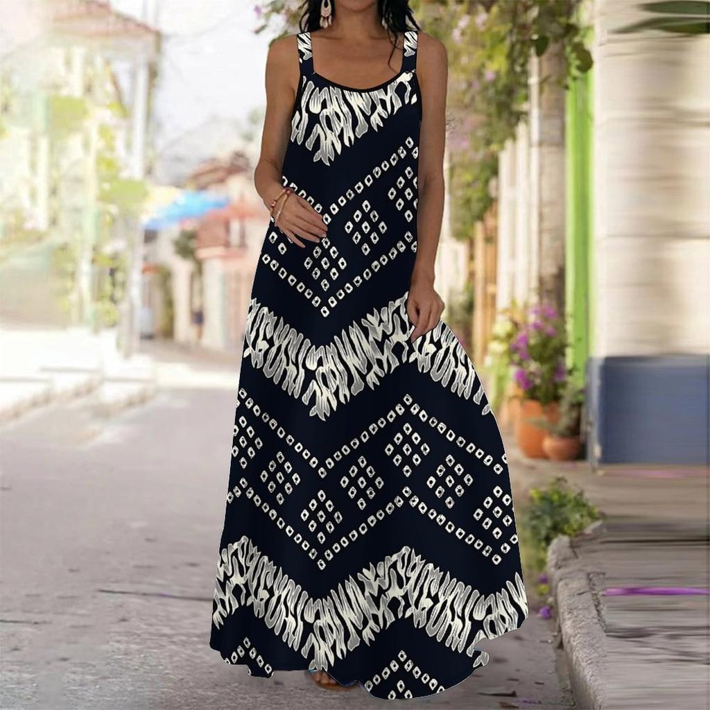 Women's Slip Dress Maxi Long Dress Ink Flower Painting Print Stitching Print Dress Spring & Summer Leisure Vacation