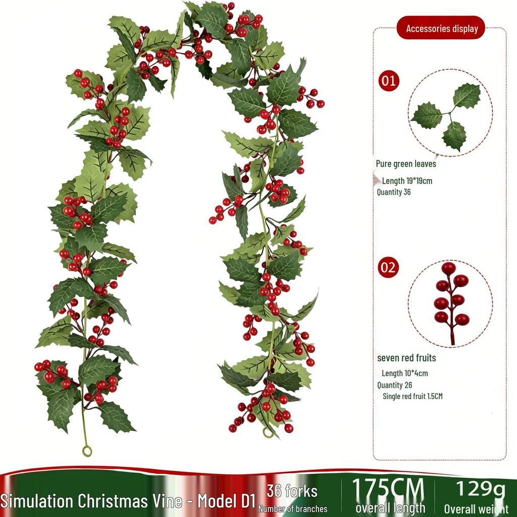 Red Berry Christmas Vine Home Decoration - Festive Party Garland