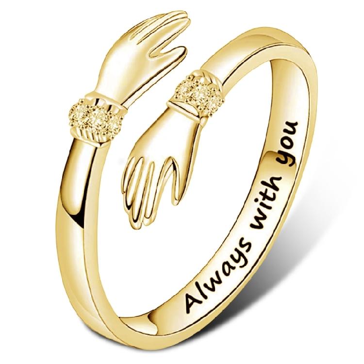 Words-Hugging Hands Open Ring Friendship Jewelry Gift Adjustable Antique Rings