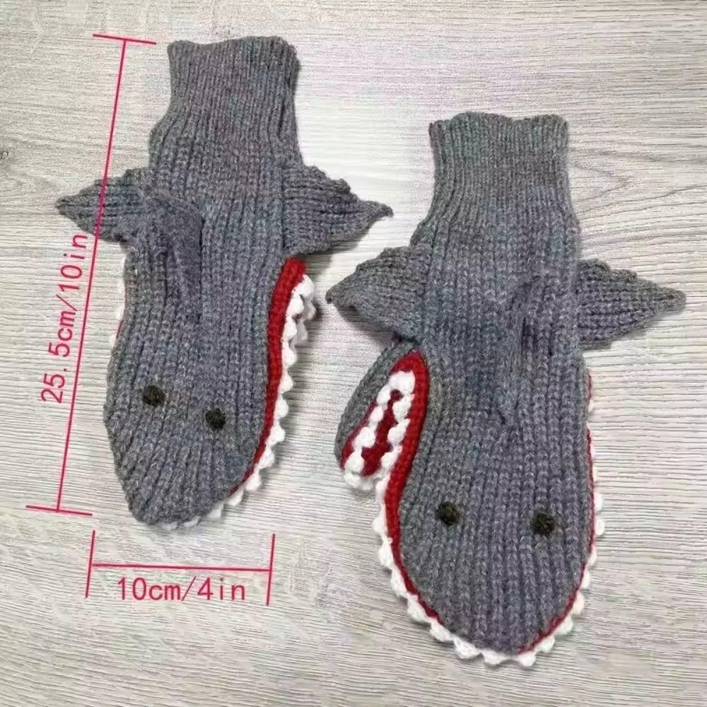 Funny Soft Thick Shark Knitted Gloves High Elasticity Cold Resistance Warm Gloves Cartoon Full Finger Gloves Unisex