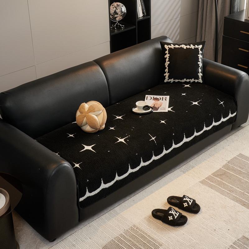 New Autumn And Winter Leather Sofa Cushion Light Luxury High-End Feeling Long Straight Row Fixed Non-Slip Sofa Seat Cushion Cover Cloth