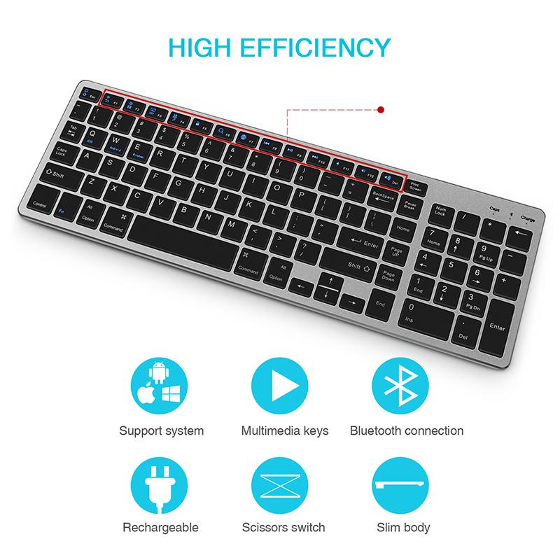 Russland/Spanien Schlanke Drahtlose Bluetooth-Tastatur für Tablet Laptop Smartphone iPad Wiederaufladbare Drahtlose Tastatur mit Ziffernschlüssel