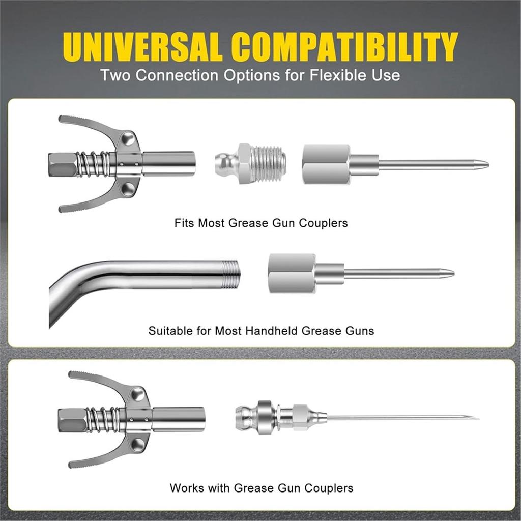 BHBL 9PCS Grease Accessory Kit, Grease Needle Tip & Grease Needle Nozzle Bent & Straight Nozzles, Nipple and Elbow Adapter