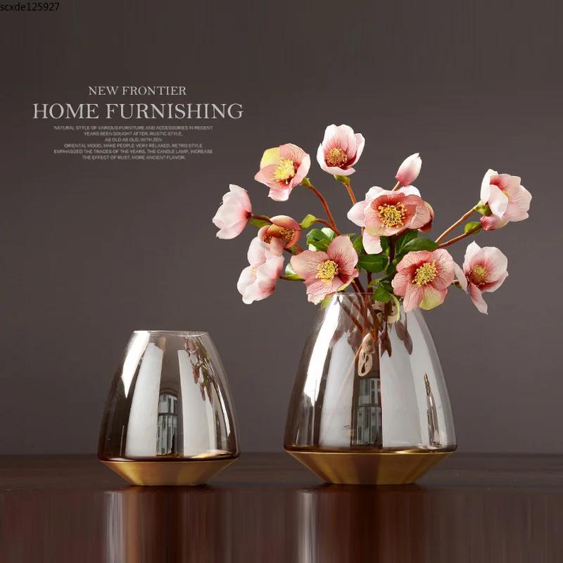 Modern Hydroponic Glass Vase Metal Base Flower Arrangement Countertop Decoration Luxurious Exquisite Flower Vase Home Decoration