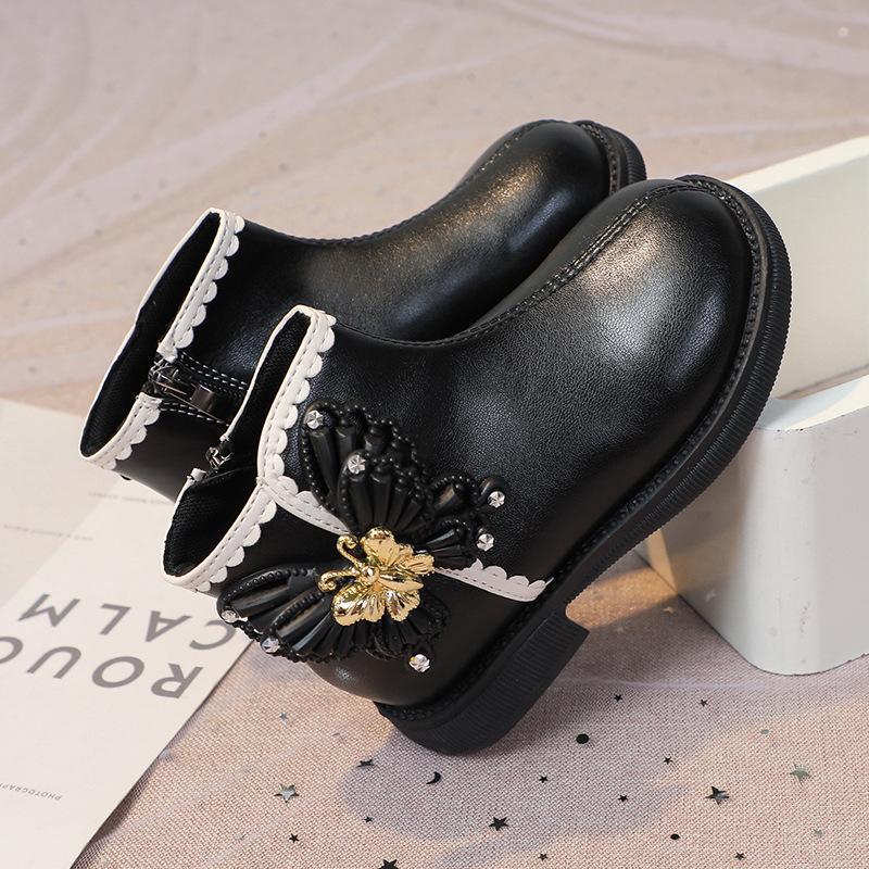 Fashion Little Girl Leather Boots Children Shoes Boots for Kids Girls Booties Butterfly Baby Toddler Princess Shoes