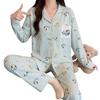 High-value cartoon pure cotton pajamas women's spring and autumn new sweet striped cotton long-sleeved trousers loungewear