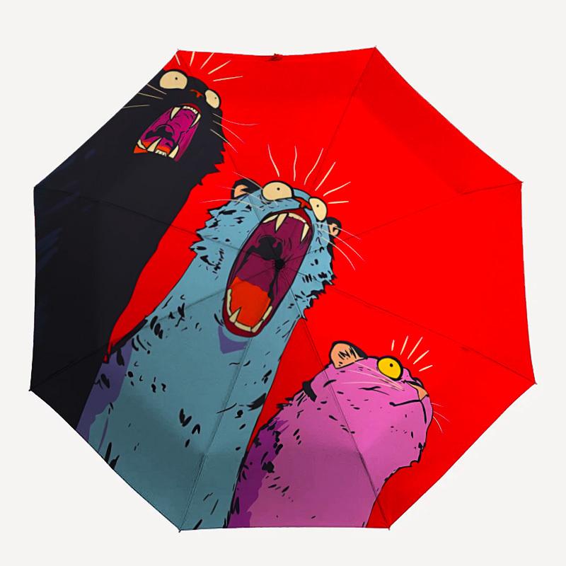 

1PC Cats Yawning Automatic Windproof Umbrella 8 Rib Portable Folding Black Iron Frame for Outdoor, Beach, Travel, Beach Umbrella,S49