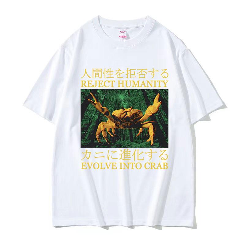 Japanese Evolve Into Crab Funny Graphic T Shirt Unisex Unisex Retro Fashion High Quality Tshirt Cotton Oversized Tshirt Streetwear
