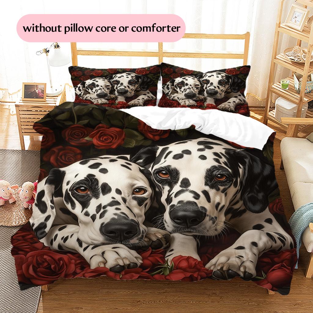 Dalmatian and Rose Pattern Bedding Home Decoration Birthday Gift (1 * duvet cover + 2 * pillowcase, without core)