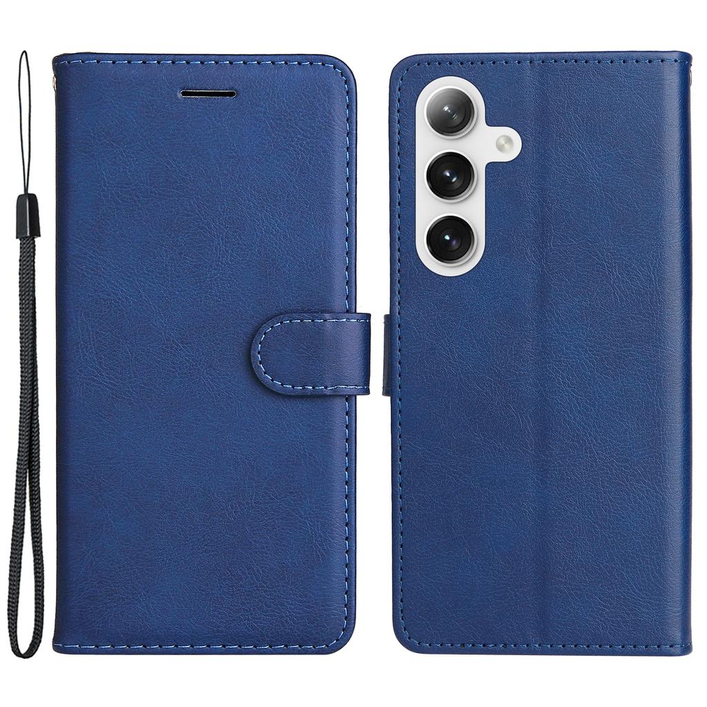 For Samsung Galaxy S25/S24 Case Solid Color Leather Mobile Cover Wallet Stand with Strap