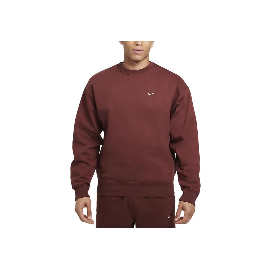 Nike Sudadera de Felpa Casual Cómoda de Cuello Redondo Solo Swoosh de Manga Larga para Hombre Marrón Blanco DX1361-231