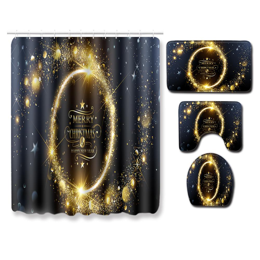 Christmas Elements Bathroom Shower Curtain Floor Mat Toilet Cover Foot Mat Four-Piece Set