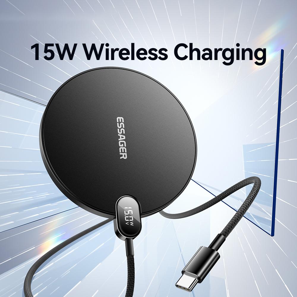 ESSAGER ES-WX15 Desktop Wireless Charger 15W Fast Charging Digital Display for Ios/Android Devices