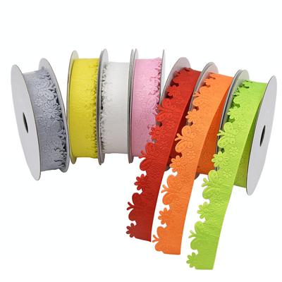 2.2cm/10 Yards Ultrasonic Embossed Small Flower Butterfly Ribbon, Handbook DIY Material Gift Decoration Spring Webbing