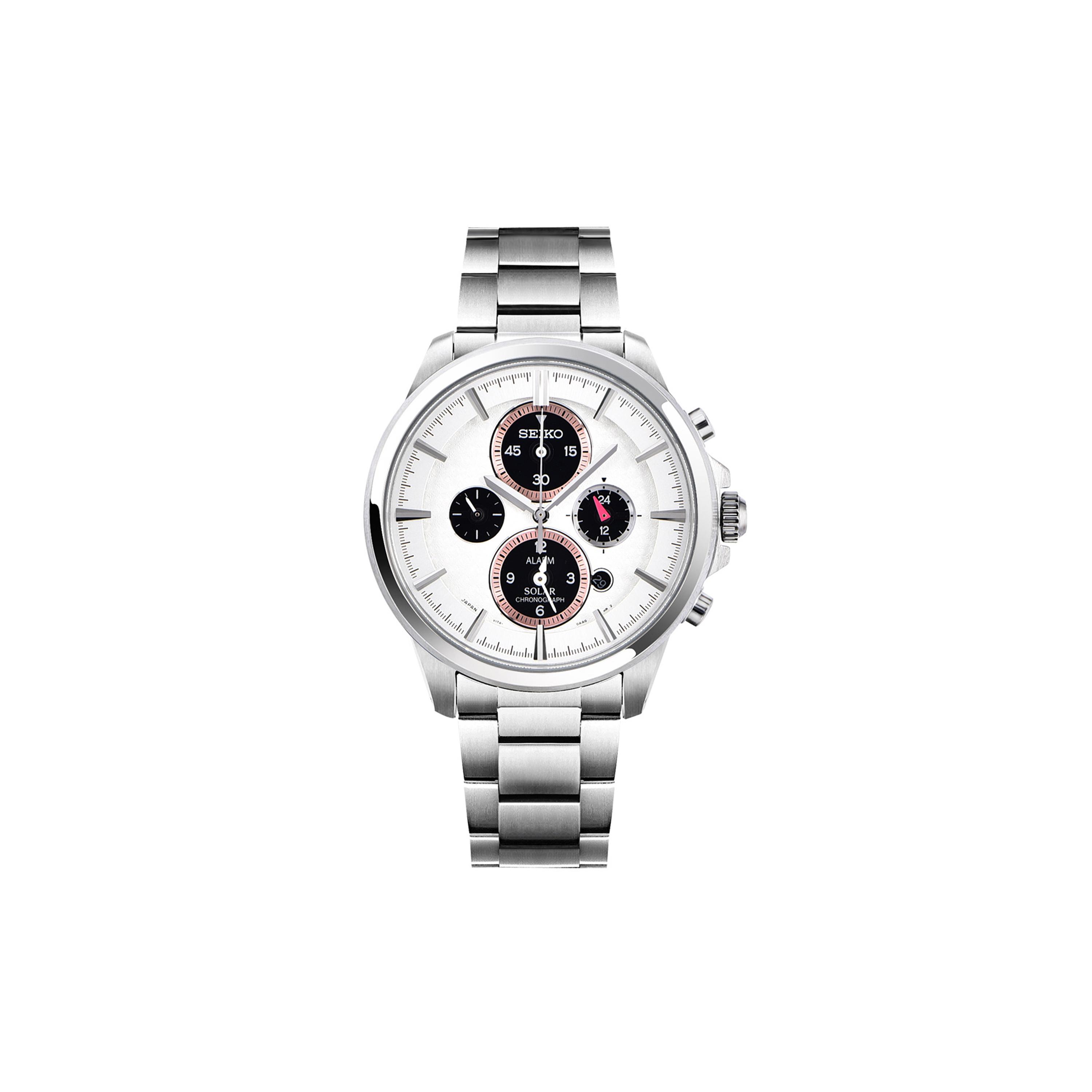 

SEIKO Solar Quartz Movement Stainless Steel Watchband Watch Men s Watches White Dial SSC033J1 White Dial