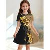 Cute and Shiny Magic Wand Princess Print Girl Casual Dress Fairy Tale Design Short Sleeved Dress Suitable for Birthday Gifts