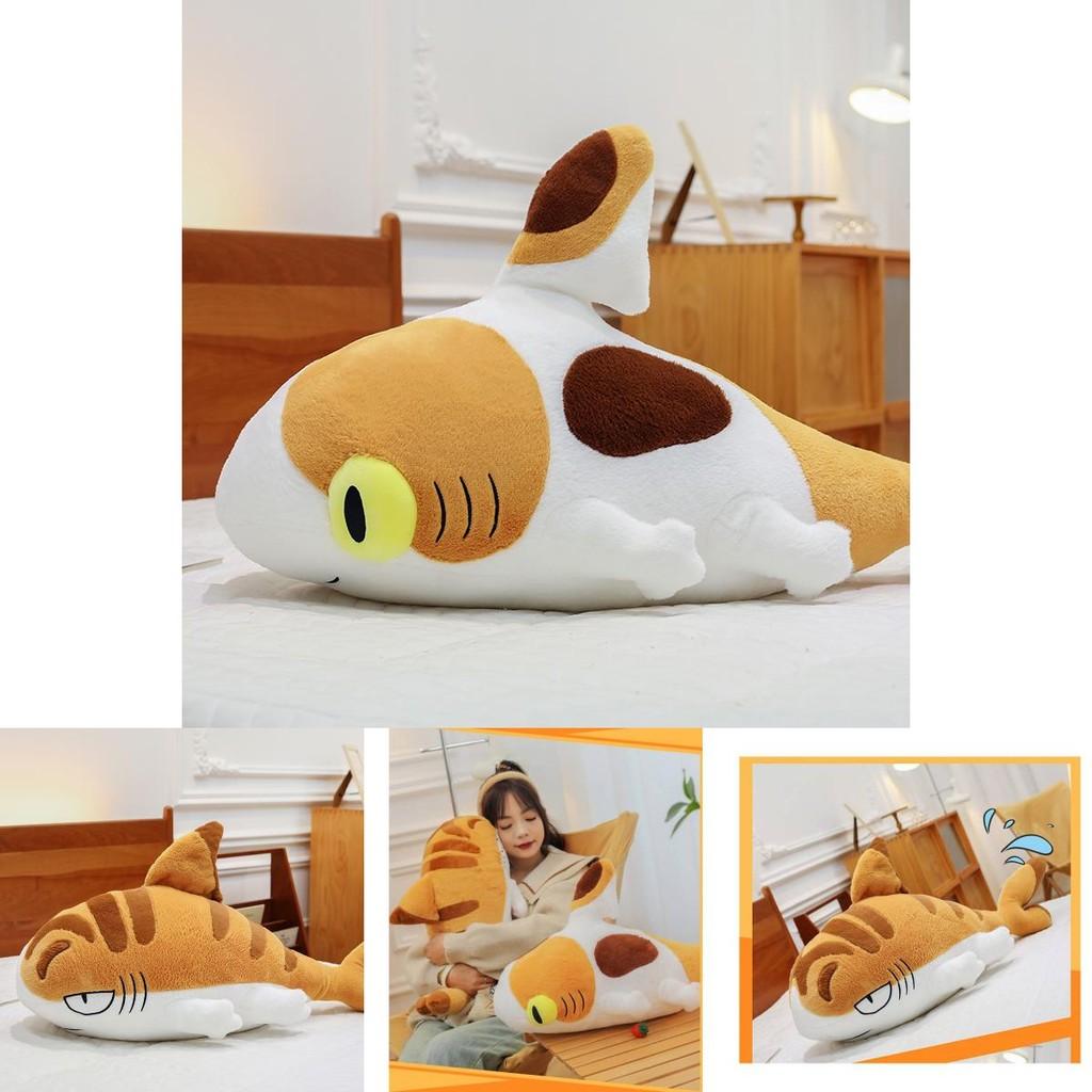 Adorable Orange Shark Cat Plush Toy Fluffy Ocean Animal Long Pillow For Sleep