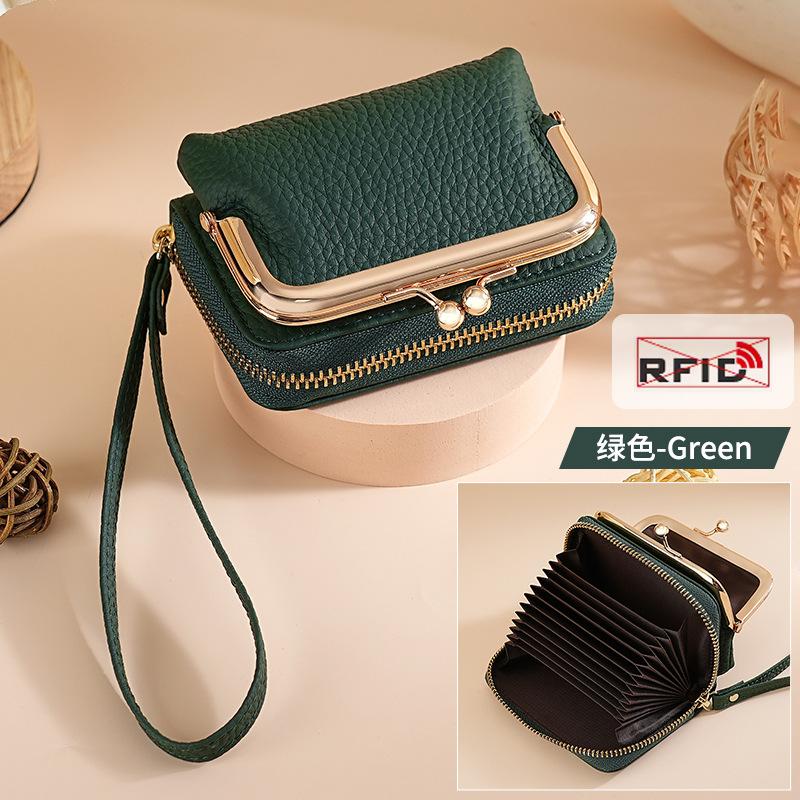 

Новый Дизайн Кожаный Органайзер для Карт RFID Женская Мода Портативный Наручный Коровья Кожа Держатель для Кредитных Карт Золотая Сумка для Мелочи темно-зеленого