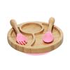 Children Divided Plate Baby Self-feeding Spoon Fork Un-breakable Suction Plate Nursing Bowl Eco-Friendly Bamboo Dishware Pink