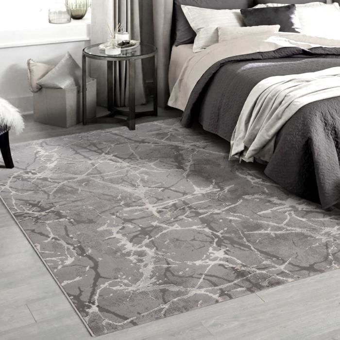 Tapis - mani textile - lexa - effet marbre - gris - 160x200cm - moderne