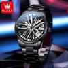 OLEVS 9937 Luxury Steel Sports Hollow Skeleton Waterproof Brand Fashion Luminous Quartz Mens Wrist Watch