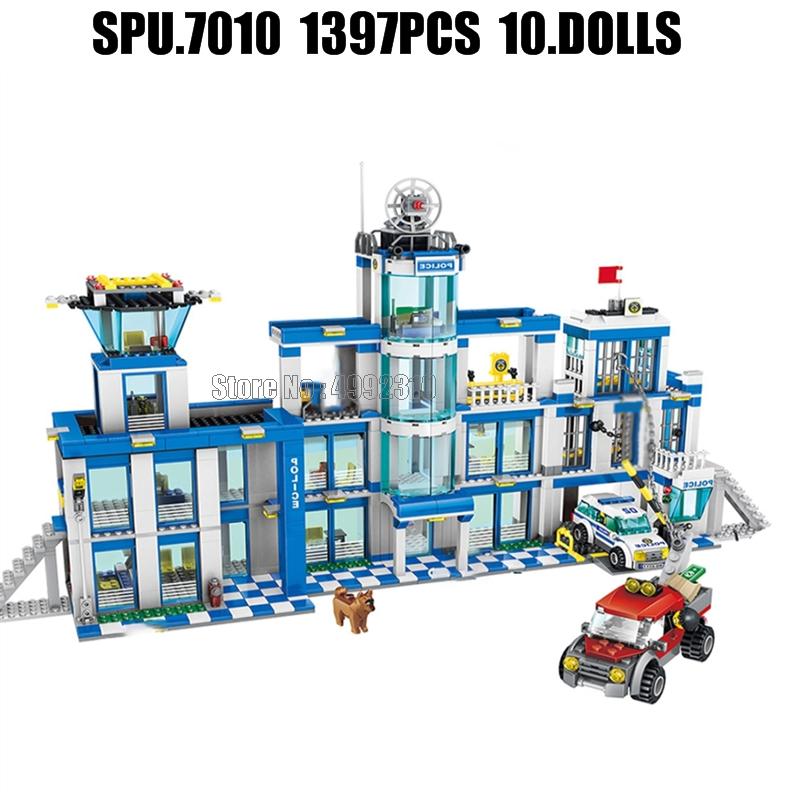 Ql0200 1397 Stück Städtische Polizeistation, Auto, Hubschrauber, Motorrad, 10 Puppen, Waffe, Junge, Baustein-Spielzeug