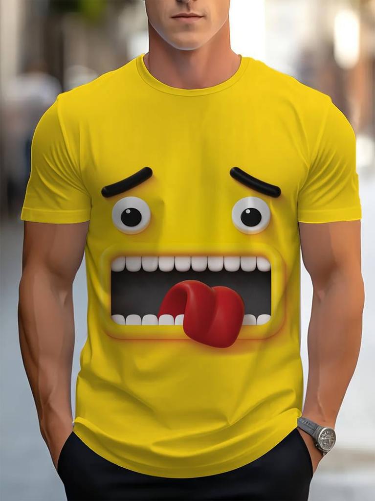 3D Digital Printing Men's T-shirt, Casual Round-neck Short-sleeved