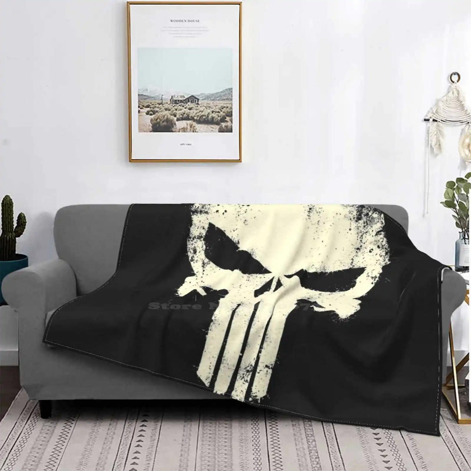 Vintage Punisher Air Conditioning Soft Blanket Vintage Hero Super Hero Punisher Halloween Worn Out Splash Terror Horror Freak 75X95CM