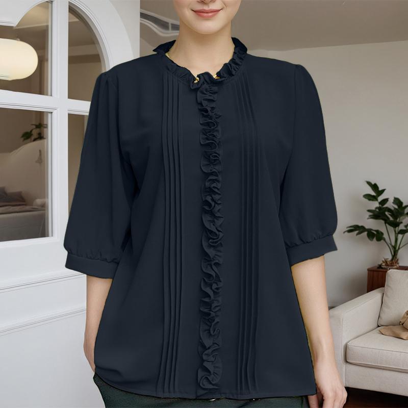 

ZANZEA Женская повседневная блузка с круглым вырезом и рукавом 3/4 5XL тёмно-синий