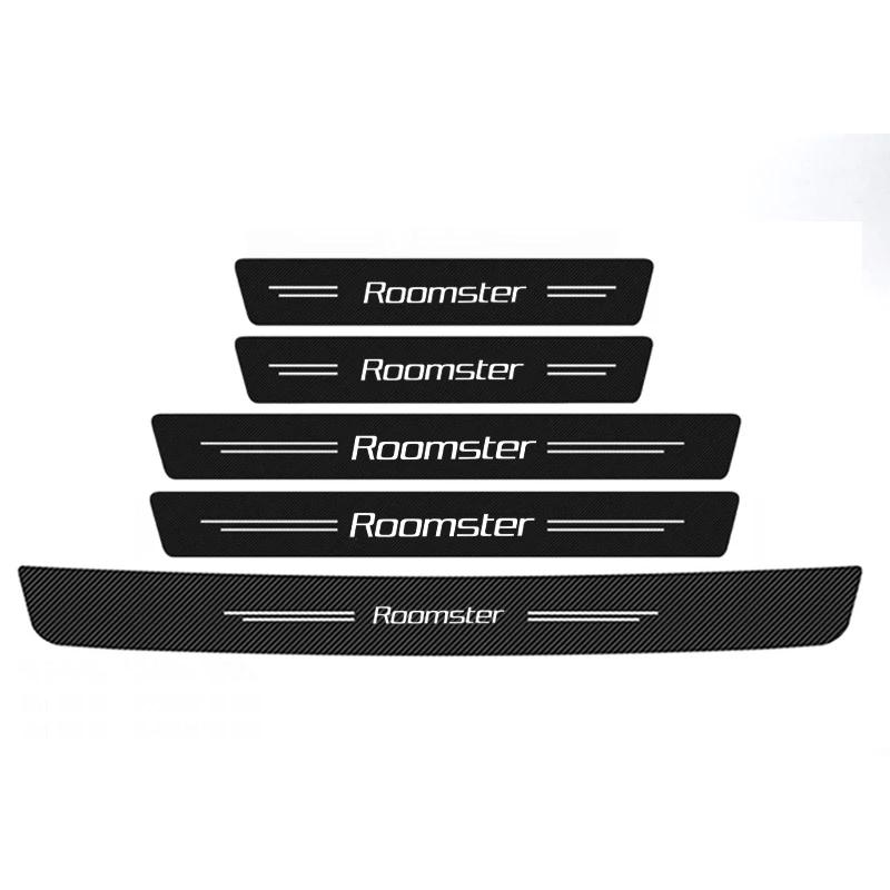 Car bon Fiber Car Sticker Door Threshold Scratch Waterproof For Skoda Roomster Logo Rear Trunk Bumper Guards Anti-Scratch Decal