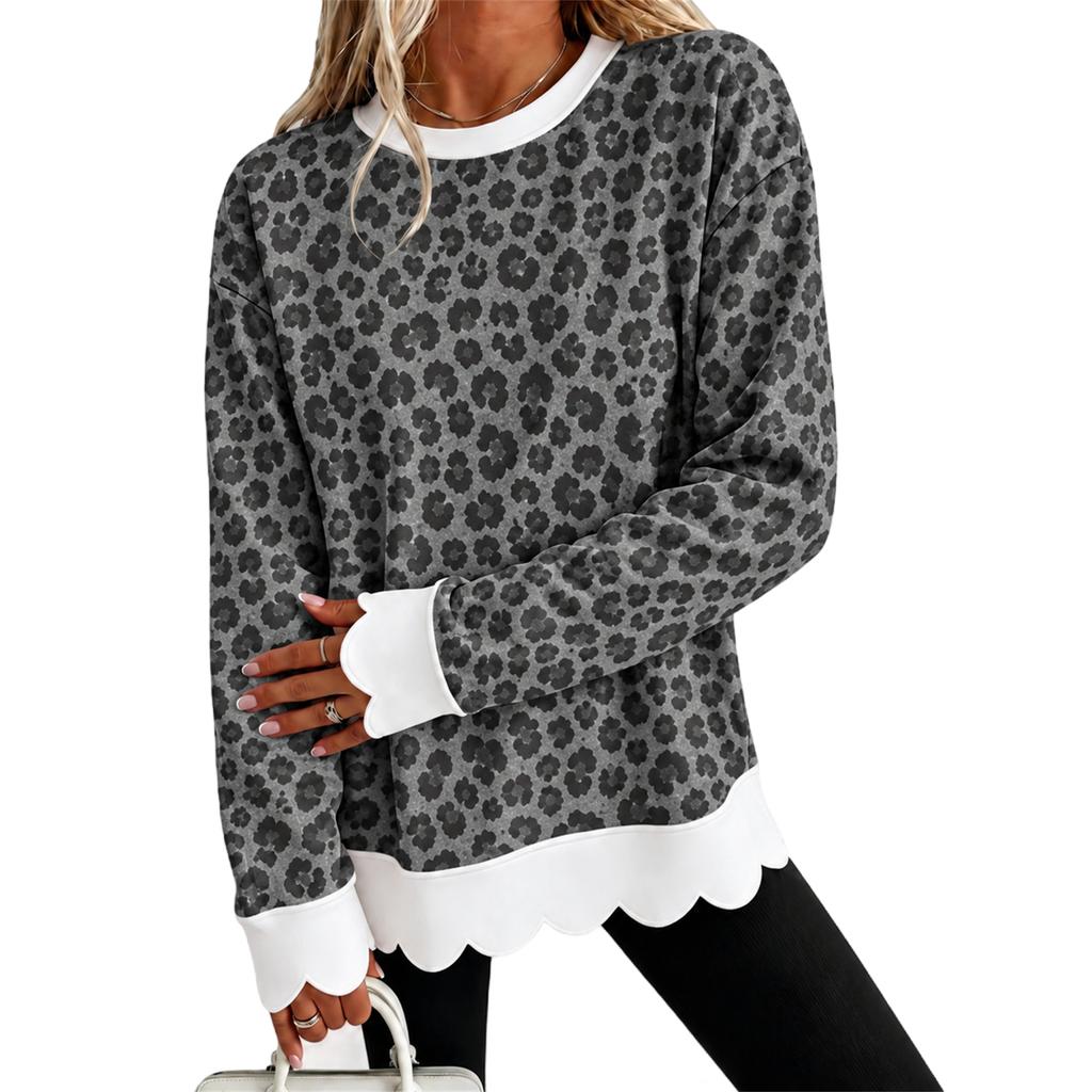 Women's Leopard Print Crewneck Sweatshirt Casual Relaxed Fit Pullover for Fall Winter Work