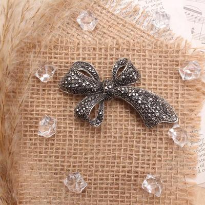 Vintage Bow Brooch Set Antique Silver Gold Tone Marcasite Rhinestone Women Retro Statement Party Gift