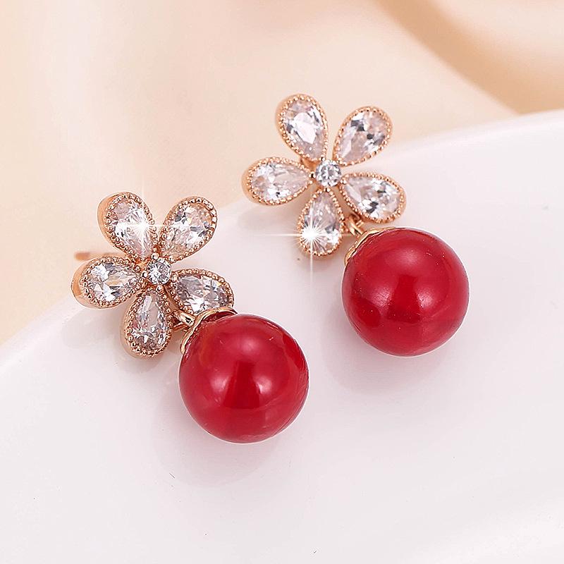 Seven-Color Butterfly Copper Earrings with Rhinestones  Pearls - Korean Style Trendy Drop Earrings for Women.