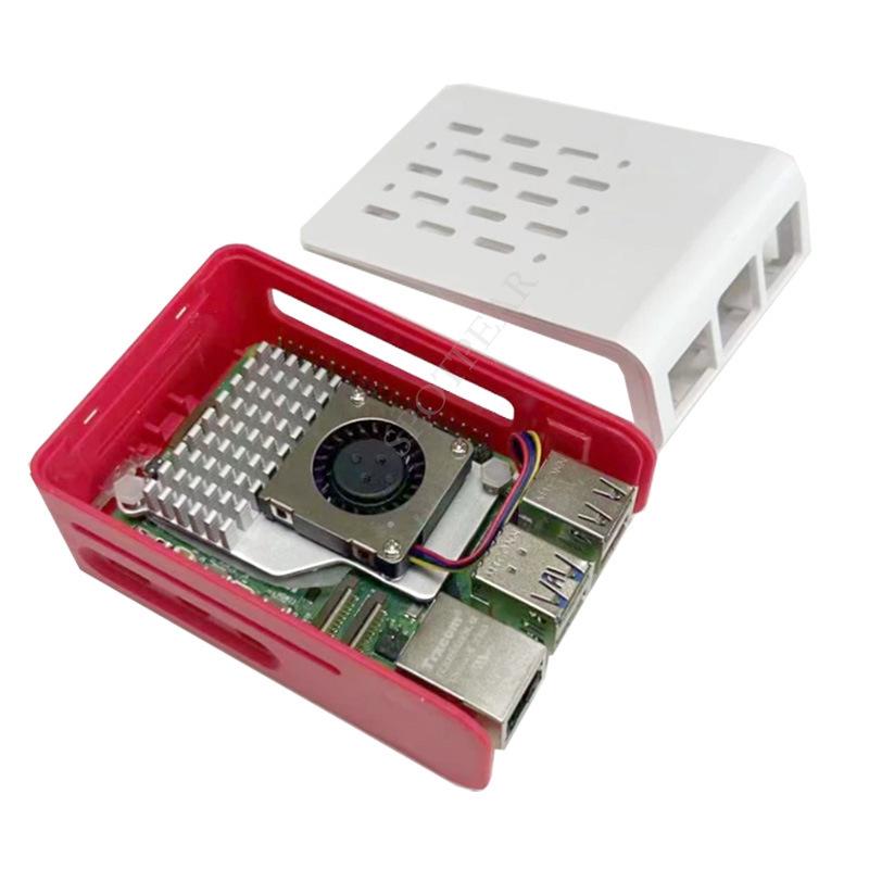 Red and White Protective Shell for Raspberry Pi 5, Compatible with Official Pi5 Active Cooler Fan.