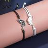 Durable Wax Cord Bracelet 2Pcs/Set Couple Adjustable Rope Butterflies Pendant