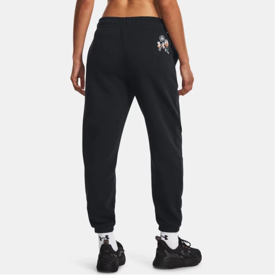 Under Armour Cartoon Letter Print Lace-Up High-Density Cotton Knit Training Pants Women pants Black 1379831-001