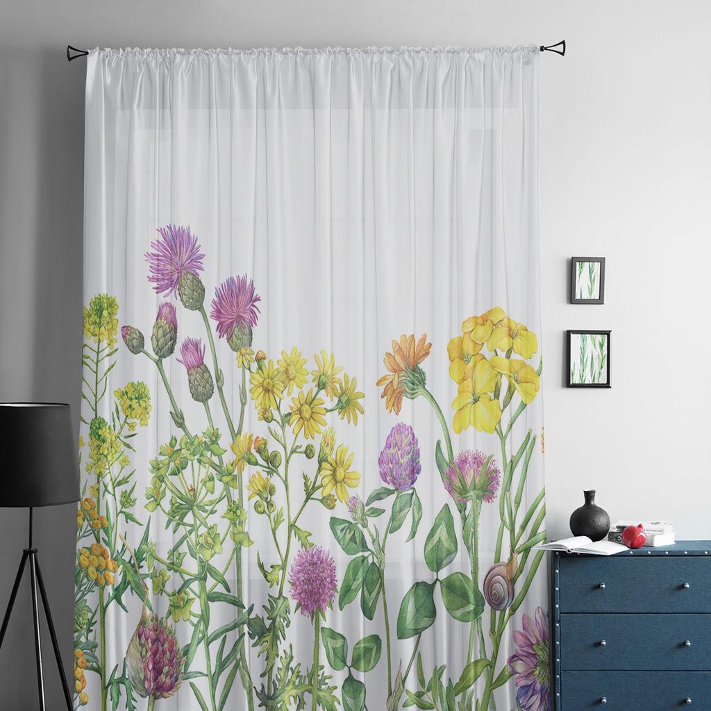 Frühlingsblume Daisy Sheer Vorhänge für Wohnzimmer Schlafzimmer Wohnkultur Küche Tüll für Windows Voile Vorhänge