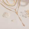 Long Cross Necklace Alloy Beads Stacked Design Portrait Tag Collarbone Chain Jewelry Women