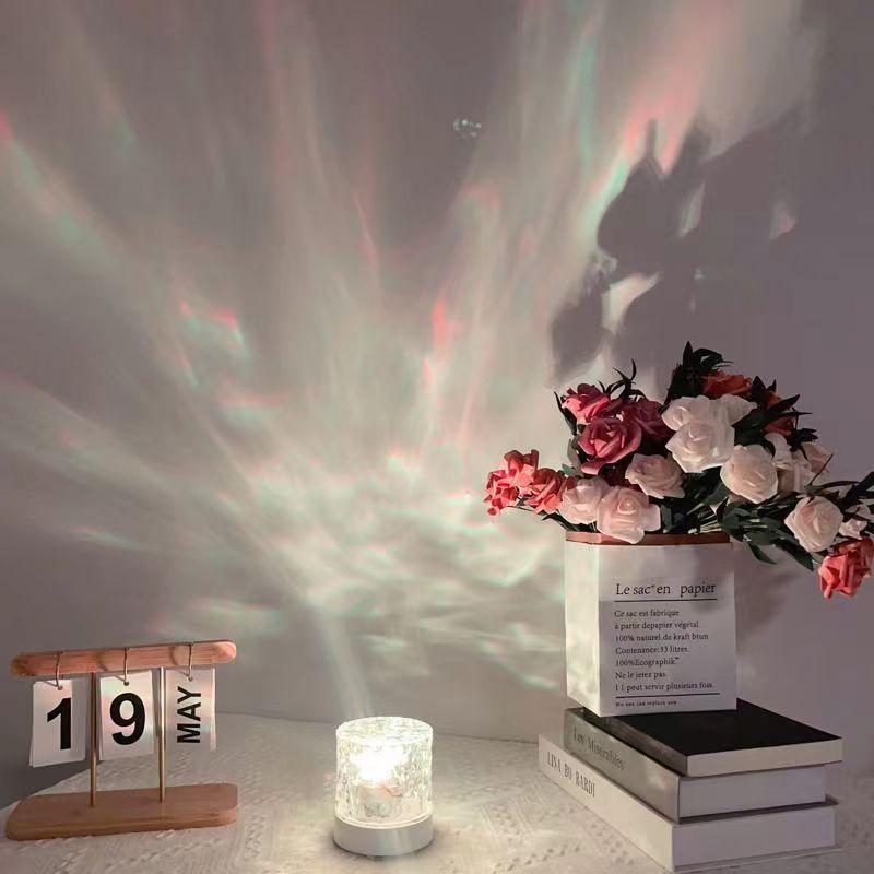 Cylindrical Water Ripple Atmosphere Light Mood Night Light Crystal Rotating Projection Color Bedroom Bedside Atmosphere Small Ta