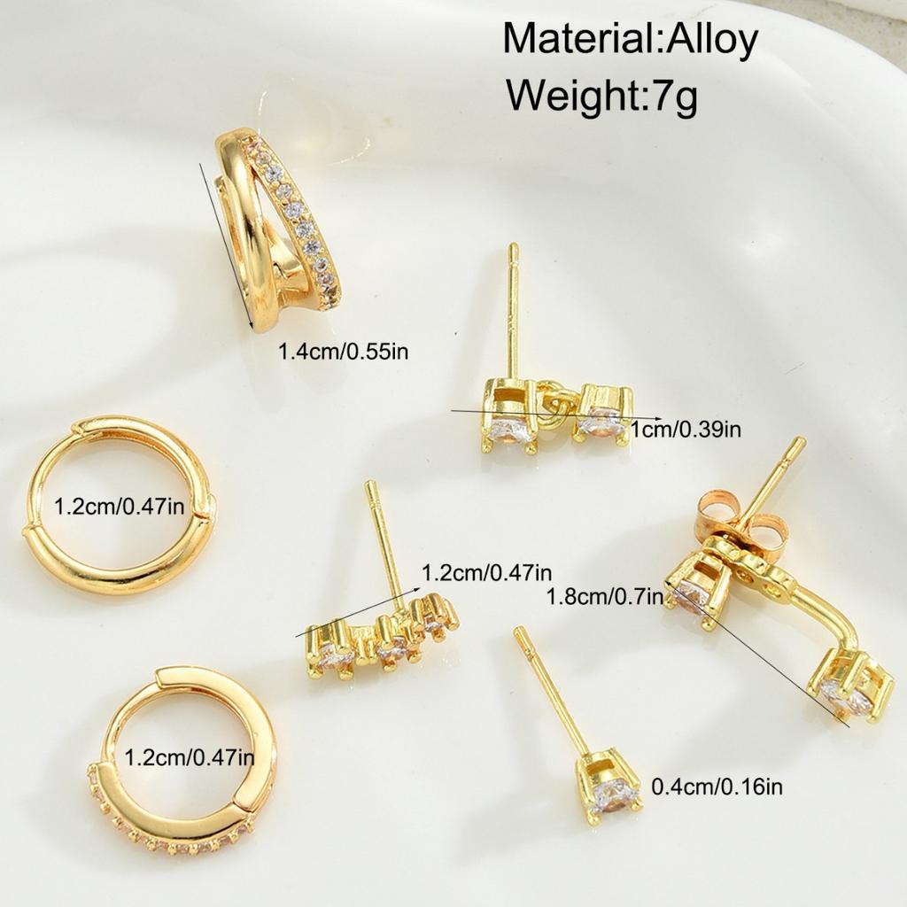 17KM 7PCS Stainless Steel Gold Color Circle Hoop Earrings Set for Women Simple Zircon Flower Stud Earring Cartilage Jewelry
