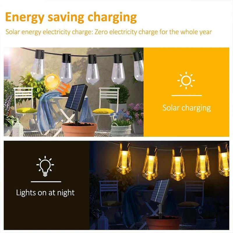 Solar Lichterkette LED Außen IP65 Wasserdicht Edison Glühbirne Retro Vintage Weihnachtsgirlande Gartendekoration Party Feenlicht