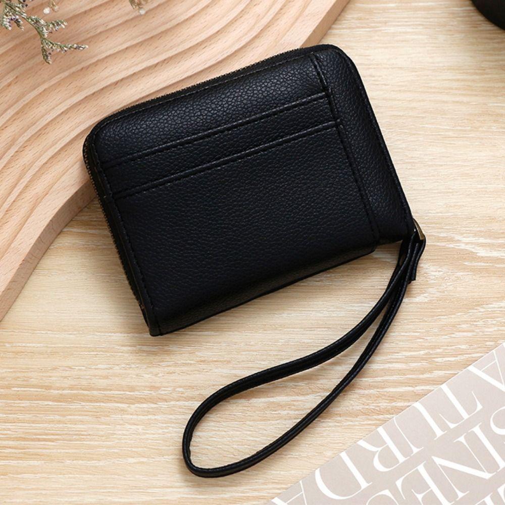 Simple PU Leather Small Short Wallet Multi Slots Solid Color Card Holder Zipper Business Card Case Men Women