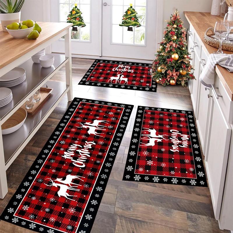 Plaid Christmas Tree Floor Mat Home Kitchen Absorbent Non-slip Mat Merry Christmas Decoration For Home 2026 Happy New Year 2027