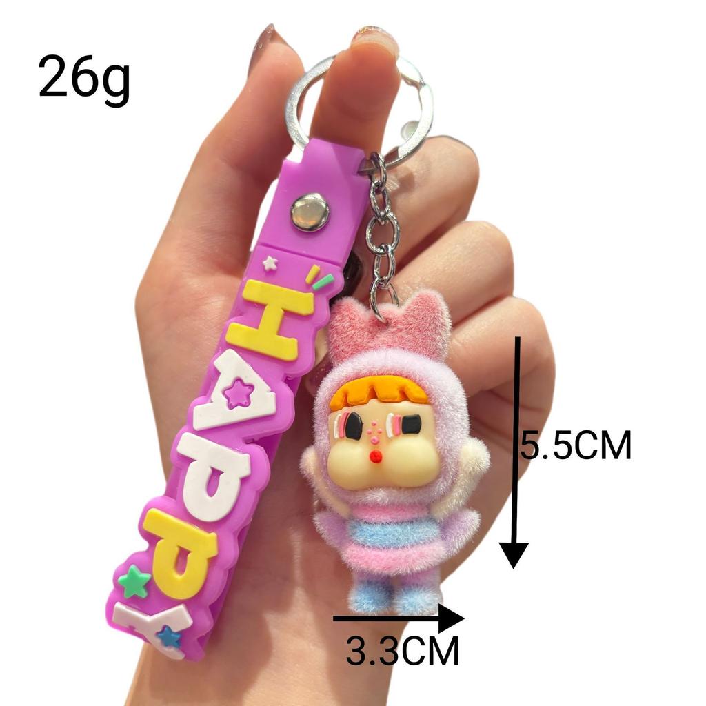 Creative Flocking Doll Keychain Student Bag Blind Box Cartoon Pendant Car Keychain Couple Bag Pendant