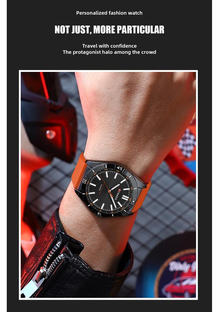 Curren 8449 Men's Quartz Watch with Rubber Strap, Large Luminous Dial, Waterproof, for Students
