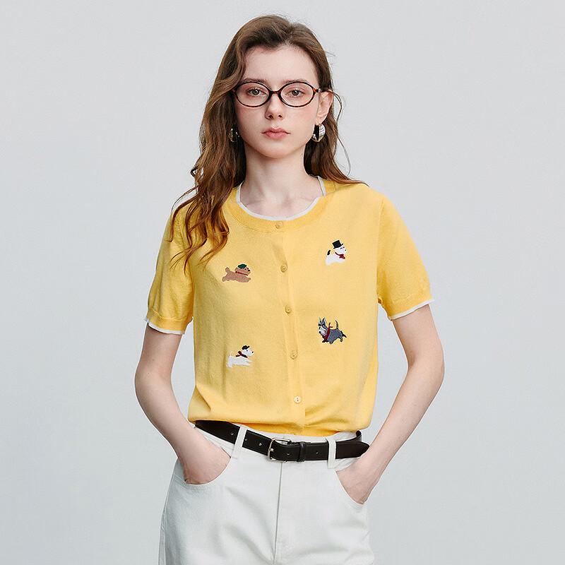 Chuyu Damen Lyocell Hunde-Jacquard Kurzarm-Cardigan