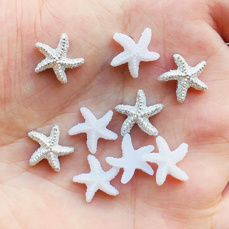 50/100 Pcs Cute Mini 12*13Mm Starfish Resin Figurine Crafts Flatback Cabochon Ornament Jewelry Making Hairwear Accessories A40